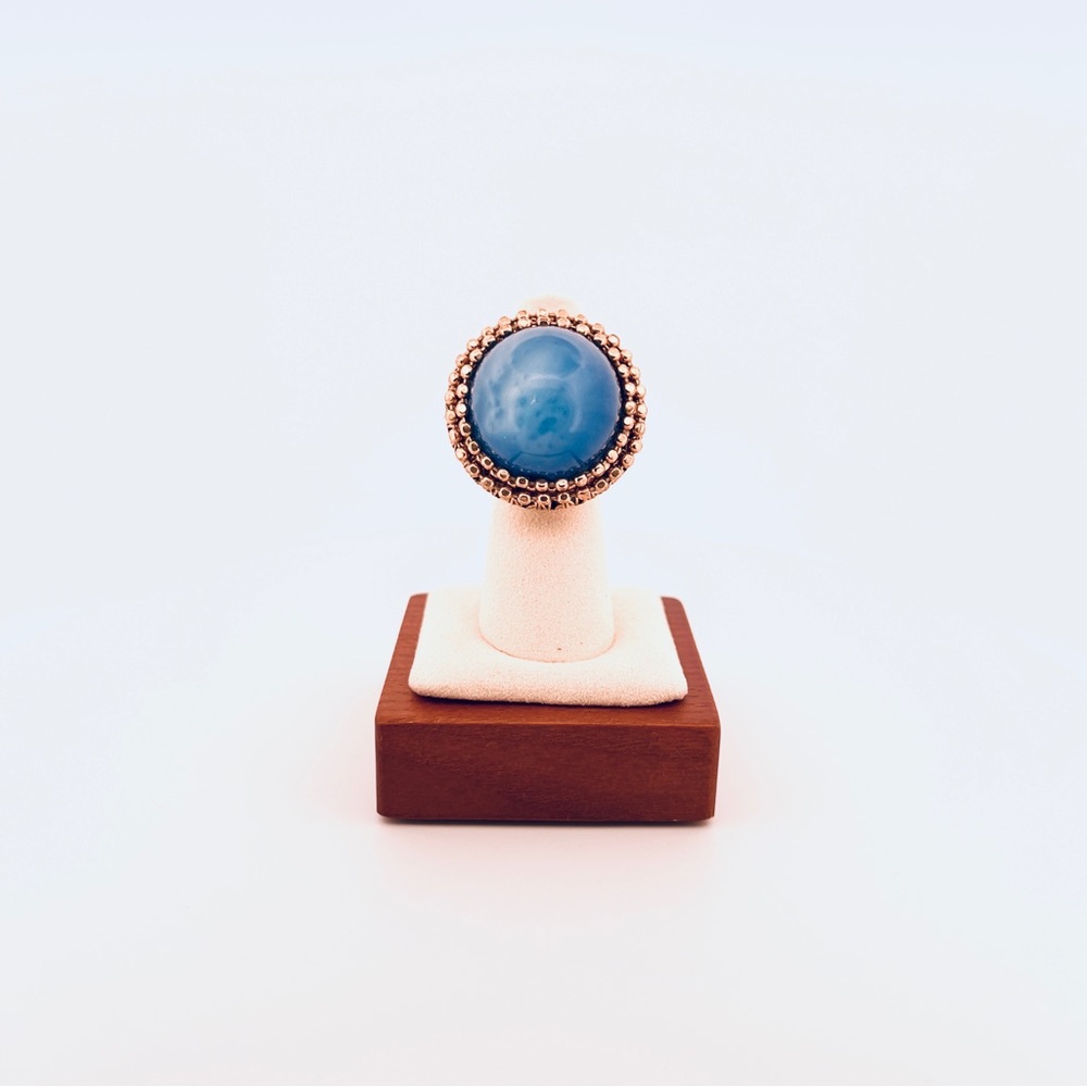 Signed Lenora Dame Blue Cabochon Statement Ring